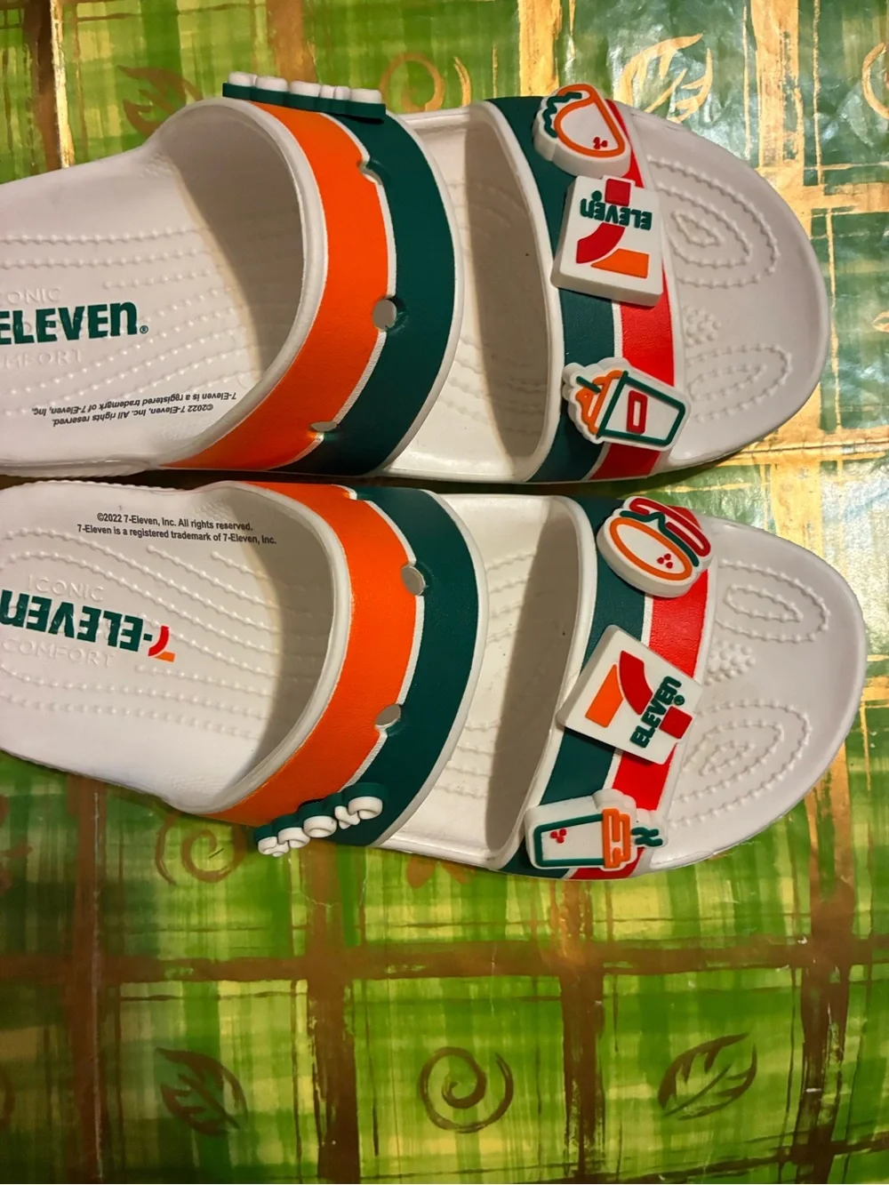 Adult size Crocs White, Green & Orange Slide Sandals Mens 7